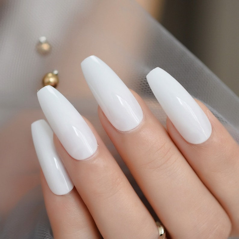 Milky White Coffin Nails Etsy