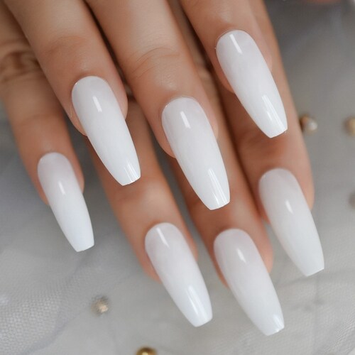 Milky White Coffin Nails Etsy