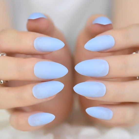 Short Blue Almond Nails Etsy Short Blue Almond Nails Etsy
