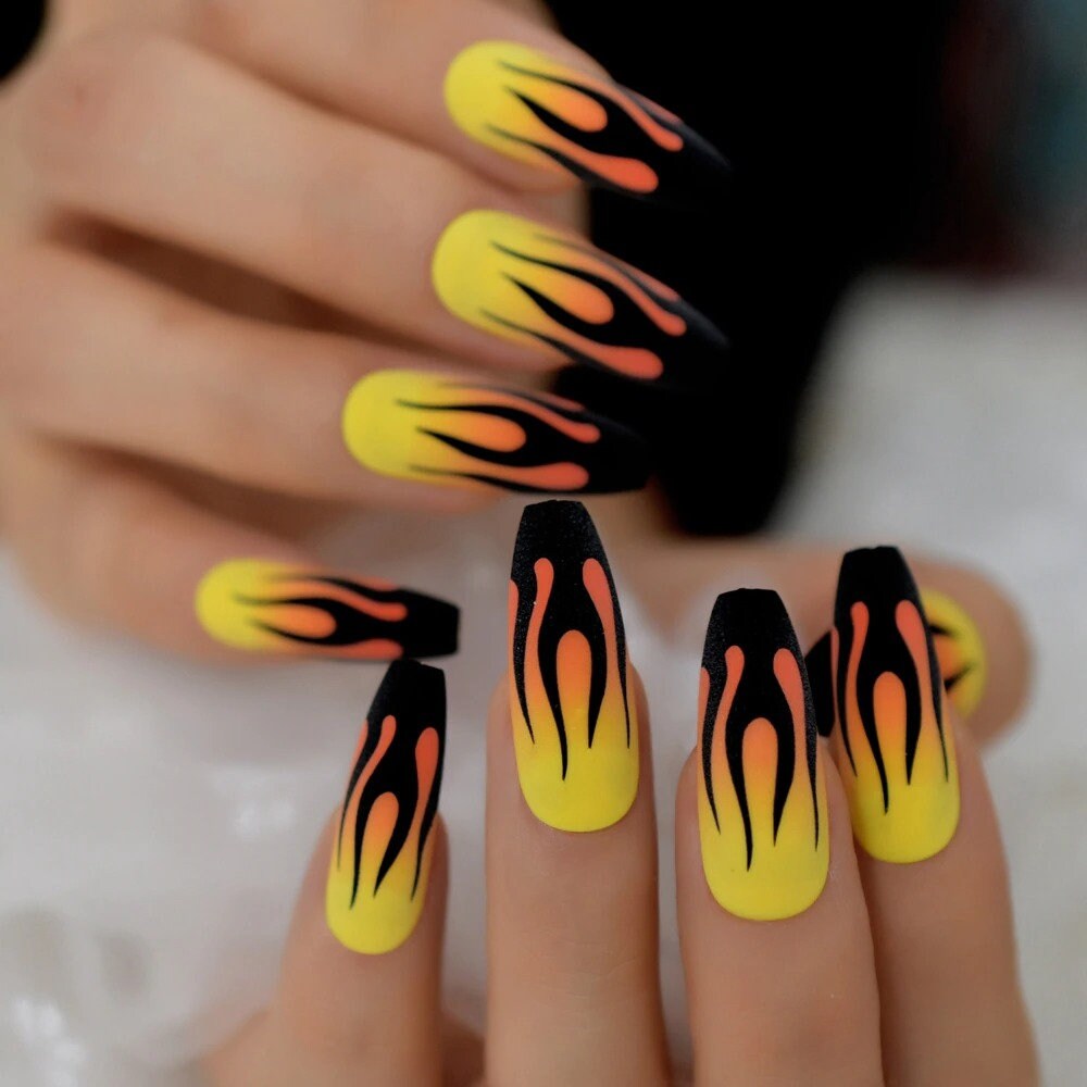 Flame Coffin Nails | Etsy