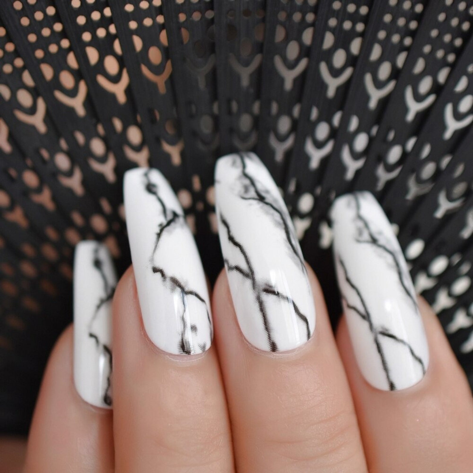 White and Gray Marble Nails - Etsy