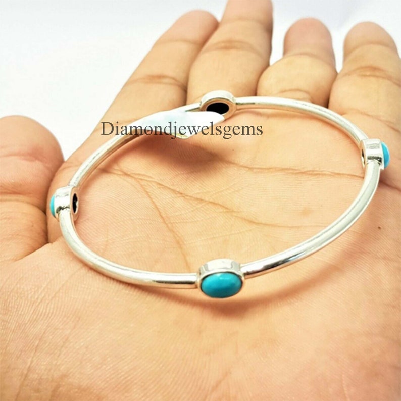 Turquoise Bangle Gemstone 925 Sterling Silver Sleeping Beauty Jewelry Bangle Silver Gemstone Bangle Four Style Turquoise Bracelet