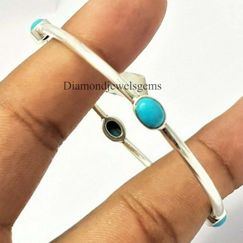 Turquoise Bangle Gemstone 925 Sterling Silver Sleeping Beauty Jewelry Bangle Silver Gemstone Bangle Four Style Turquoise Bracelet