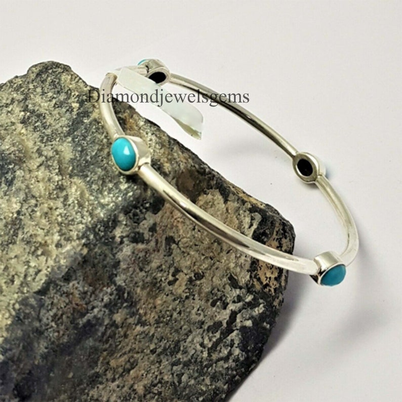 Turquoise Bangle Gemstone 925 Sterling Silver Sleeping Beauty Jewelry Bangle Silver Gemstone Bangle Four Style Turquoise Bracelet
