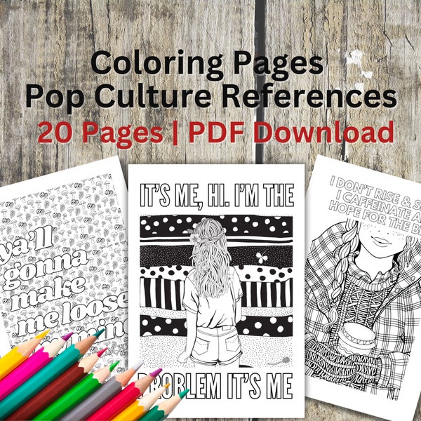 Pop Culture Coloring Pages | Adult Coloring Pages | Stress Relief | Includes 20 Coloring Pages | Instant PDF Download