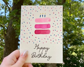 Happy Birthday Cake Watercolor Card - Sprinkle Card - Confetti Card-Pink Birthday Card-Pretty Happy Birthday Card for girls -sewcutebyaddiek