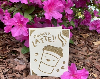 Thanks a Latte Card- Thank You card- Funny Thank you card- Coffee Card- sewcutebyaddiek