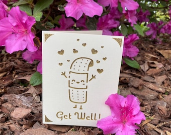 Get Well Card-Cute band aid Card- Cheerful Get well card- Blank card with Envelope-sewcutebyaddiek