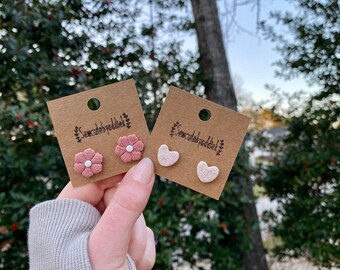 Valentines day Pink Lace earrings - light pink stud earrings - Dark Pink stud earrings -Polymer clay earrings-Small earrings-sewcutebyaddiek