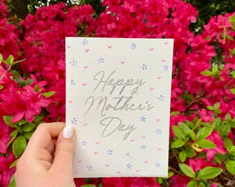 Happy Mother's Day Watercolor Card - heart and floral Card- Moms day card-Pretty mothers day handmade card -sewcutebyaddiek