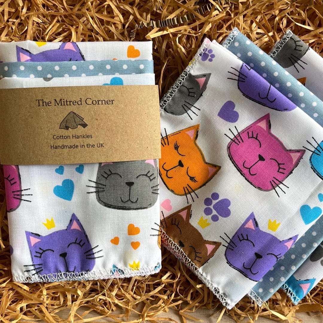Cat Kitten Faces Hankies Handmade Handkerchiefs Cotton, With Spotty ...