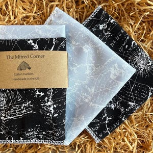 Ancient Maps Hankies Handkerchiefs Handmade Cotton Set of 2  in Black and Grey