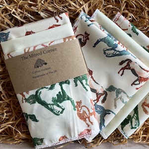 Fazzoletti fatti a mano Wild Horses in cotone, con panna