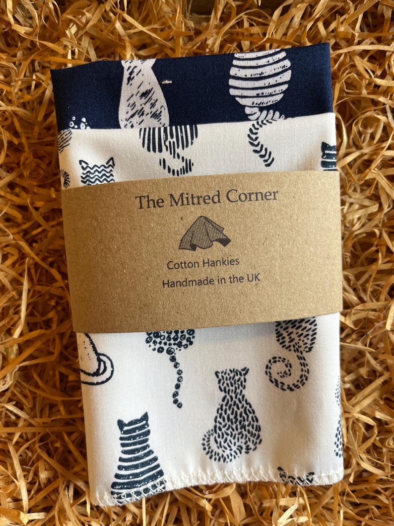 Cats Tails Hankies Handkerchiefs Cotton -navy and White - Etsy