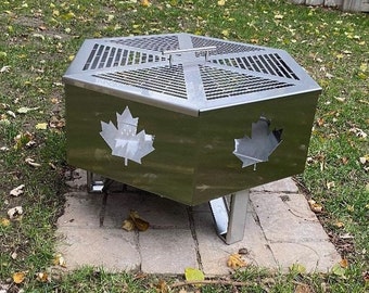 Stainless Steel Fire Pit - Maple Leaf Design