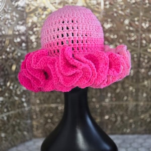 Pink Ruffled Crochet Hat - Etsy