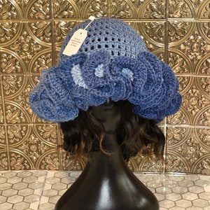HAND CRAFTED Hat Crochet Bucket Chenille Winter Full Ruffle Blue Marled Crochet Fluffy Ruffle Bucket Hat Tutorial (beginner friendly  main image 3