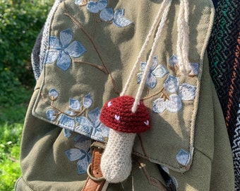 Crochet mushroom holder for lip balm, chapstick, crystal, lighter - cute handmade toadstool vegan gift idea