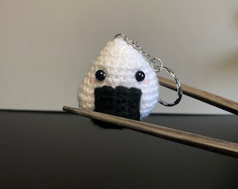 Crochet Onigiri Keyring: Handmade Vegan Anime Gift