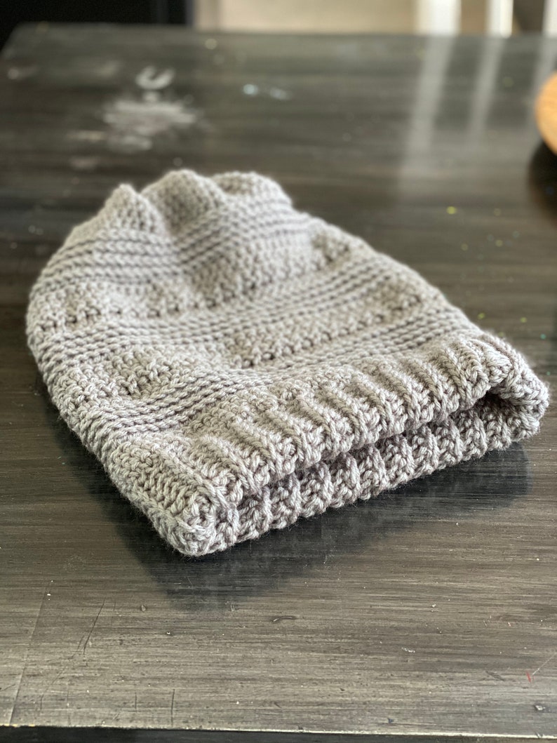 Super Slouch Crochet Beanie in Gray image 2