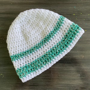 Basic White and Green Beanie Crochet