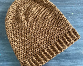 Latte Brown Crocheted Slouchy Beanie • Boho Style Fall  display picture 2