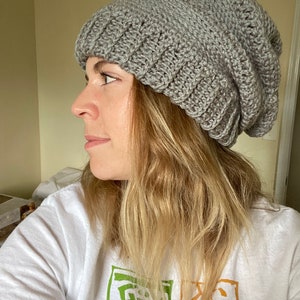 Super Slouch Crochet Beanie in Gray image 4