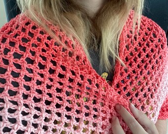 Coral Ombre Adult Crochet Shawl/Wrap