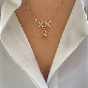 Gold Initial Necklace, XX Initial Necklace, Letter Necklace, Dainty Initial Necklace, 18K Gold Initial Necklace, Positive Necklace