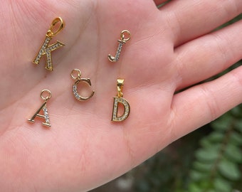 Dainty Letter Charm, Initial Letter Disc, CZ Pave Letter Charm,  Monogram Pendant, Minimalist Letter Charm, Alphabet Charm