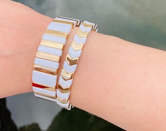 Geëmailleerde armband, rekbare armband, tegelkraal armband, gouden kralenarmband, kralenarmband vrouw, Boho armband, Moederdag cadeau