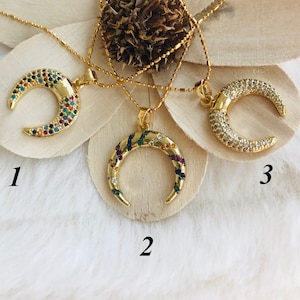 Moon Initial Necklace , Letter Necklace, Crescent Moon Necklace, Double Horn Necklace , Half Moon Necklace, Upside Down Moon Necklace