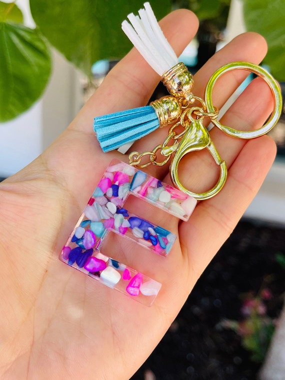 Personalized Keychain, Keychain Initial, Resin Keychain