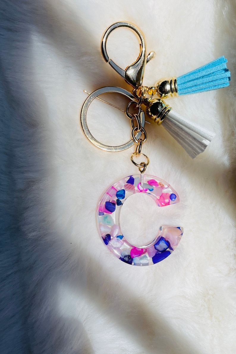 Initial Keychain Personalized Resin Letter Keychain Custom Etsy