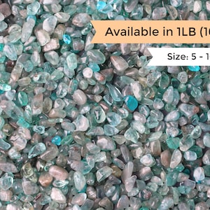 1LB Bulk Blue Neon Apatite Crystal Chip, Undrilled Beads, Tumbled Natural Gemstone Fragments, Semi Precious Stones, Craft Supply, 5 to 10mm