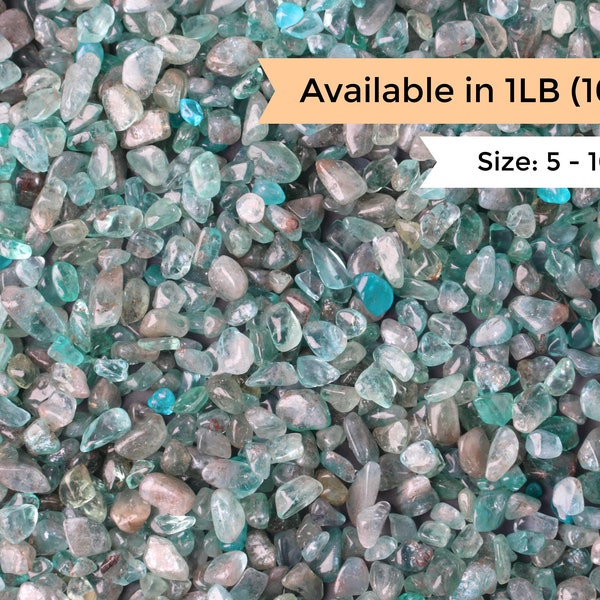 1LB Bulk Blue Neon Apatite Crystal Chip, Undrilled Beads, Tumbled Natural Gemstone Fragments, Semi Precious Stones, Craft Supply, 5 to 10mm