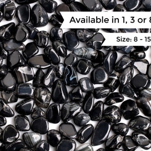 1oz Black Agate Crystal Chips, Undrilled, Tumbled Healing Gemstone, Smooth Pebbles for Plant Tops and Candles, Terrazzo Aggregate, 8 to 15mm