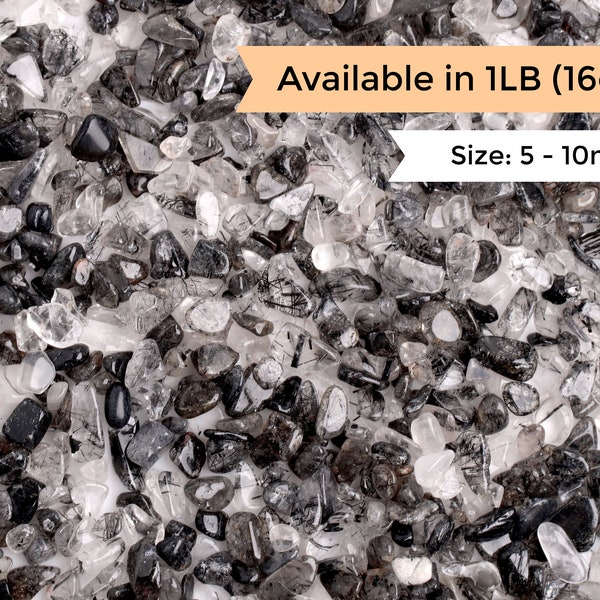 1LB Bulk Black Rutilated Quartz Crystal Chips, Undrilled, Tumbled Healing Gemstone, Mini Zen Garden Stone, Supply for Resin Embed, 5 to 10mm