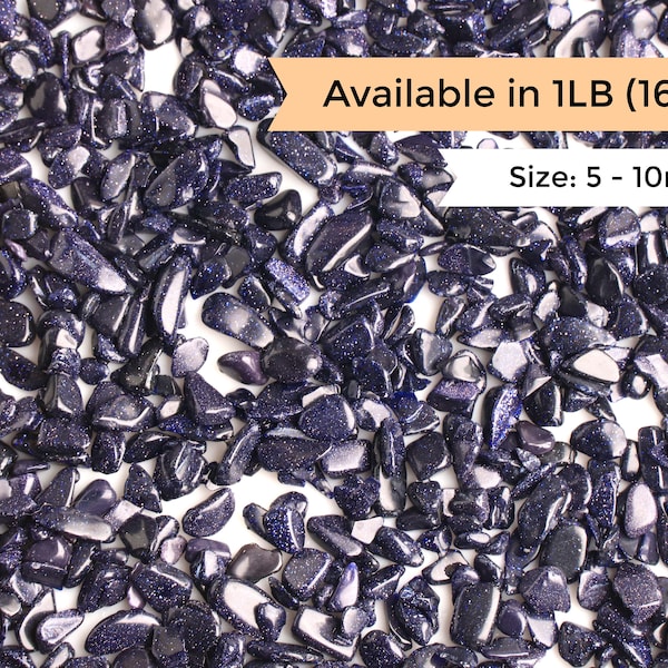 1LB Bulk Blue Goldstone Crystal Chips, 16oz, Tumbled Undrilled Beads, Candle Decorations, Man Made Glass Stone, Sparkly Mini Chip, 5 to 10mm