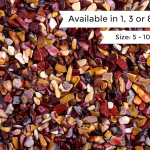 1oz Mookaite Jasper Crystal Chips, Undrilled, Tumbled Gemstone Gravel, Red Multicolored, Terrazzo, Smooth Rocks for Resin Filler, 5 to 10mm