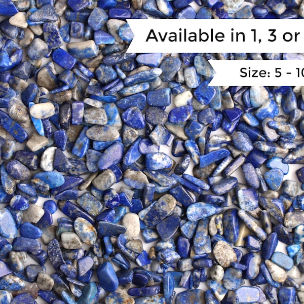 1oz Blue Lapis Lazuli Crystal Chips, Undrilled, Tumbled Healing Gemstone, Smooth Stones, Mini Fairy Zen Garden, Cactus Plant Top, 5 to 10mm