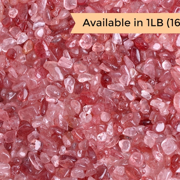 1LB Bulk Strawberry Quartz Crystal Chips, Undrilled Tumbled Healing Gemstone, Red Fire Quartz Chip, DIY Supplies for Tree of Life, 5 to 10mm