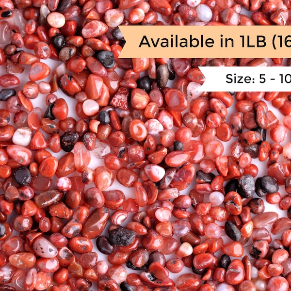 1LB Bulk Red Agate Crystal Chips, Undrilled, Tumbled Healing Gemstones, Wholesale, Small Smooth Pebbles, Vase and Jar Filler Bits, 5 to 10mm