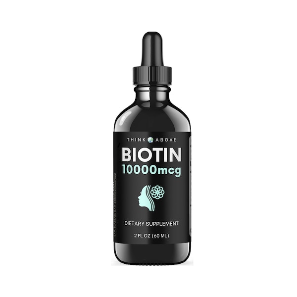 Pure Liquid Biotin for Hair Growth - 10,000 mcg - Plus Vitamin C - Supports Skin, Promotes Nail Growth - 60 Day Supply - Women and Men