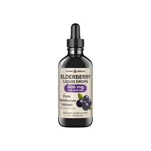 Elderberry Liquid Drops, 600mg, 2 Fl Oz, Pure Sambucus Extract with Vanilla, Vegan Immune Support Supplement
