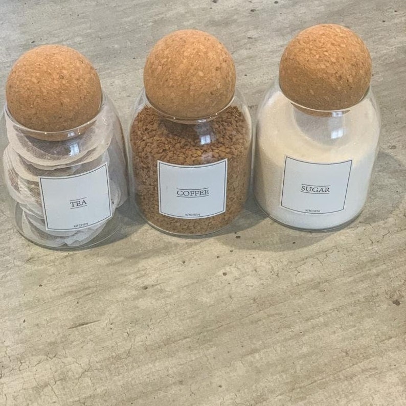 Tea Coffee Sugar Canisters Cork Ball Lid Jars Bamboo Jar With Etsy UK