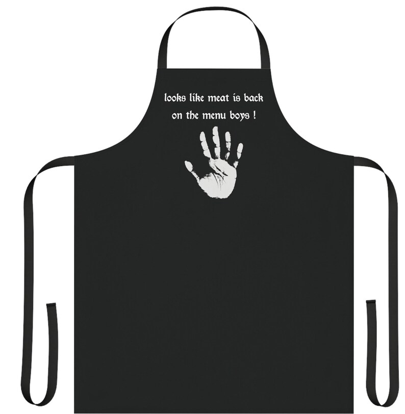 looks like meat is back on the menu boys kitchen apron | funny mens chef apron men's chef's apron | Lord of the Rings fan cookware cookout image 2
