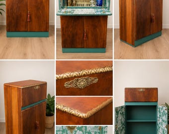 Mid-century Drinks Cocktail Cabinet Exotic Green/Teal Elephant India Wood