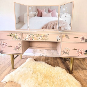 Comisión Disponible Hermoso Tocador Floral Rosa Rubor Vintage Reciclado
