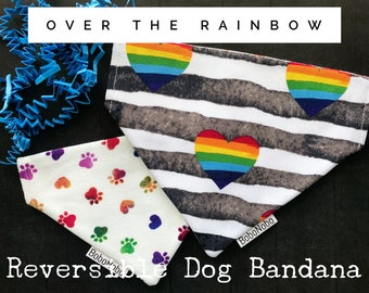 Pride Bandana for Dogs, Ally Reversible Puppy Bandana, Heart Over The Collar Cat Bandana, Rainbow Dog Bandana, Rainbow Pet Scarf